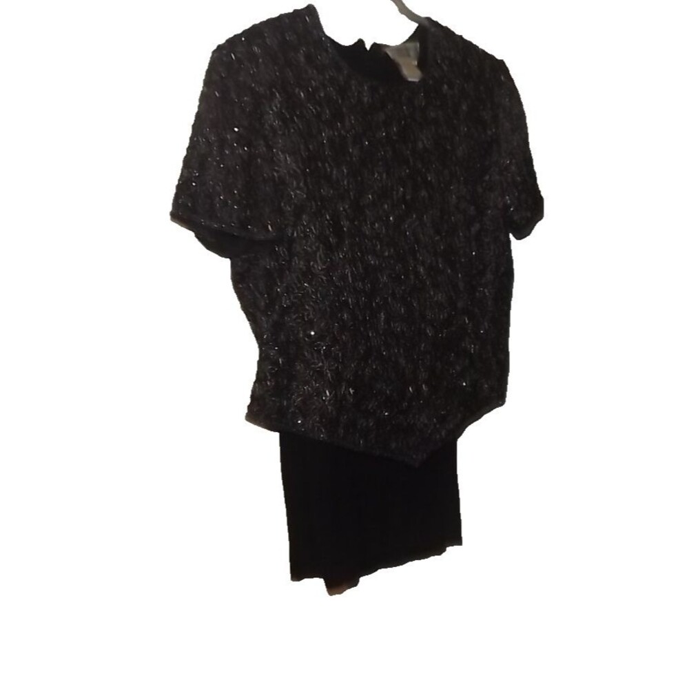 ADRIANNA PAPEL Occasions Beaded Silk Top & Pant Set Black 18 Formal Elegant
